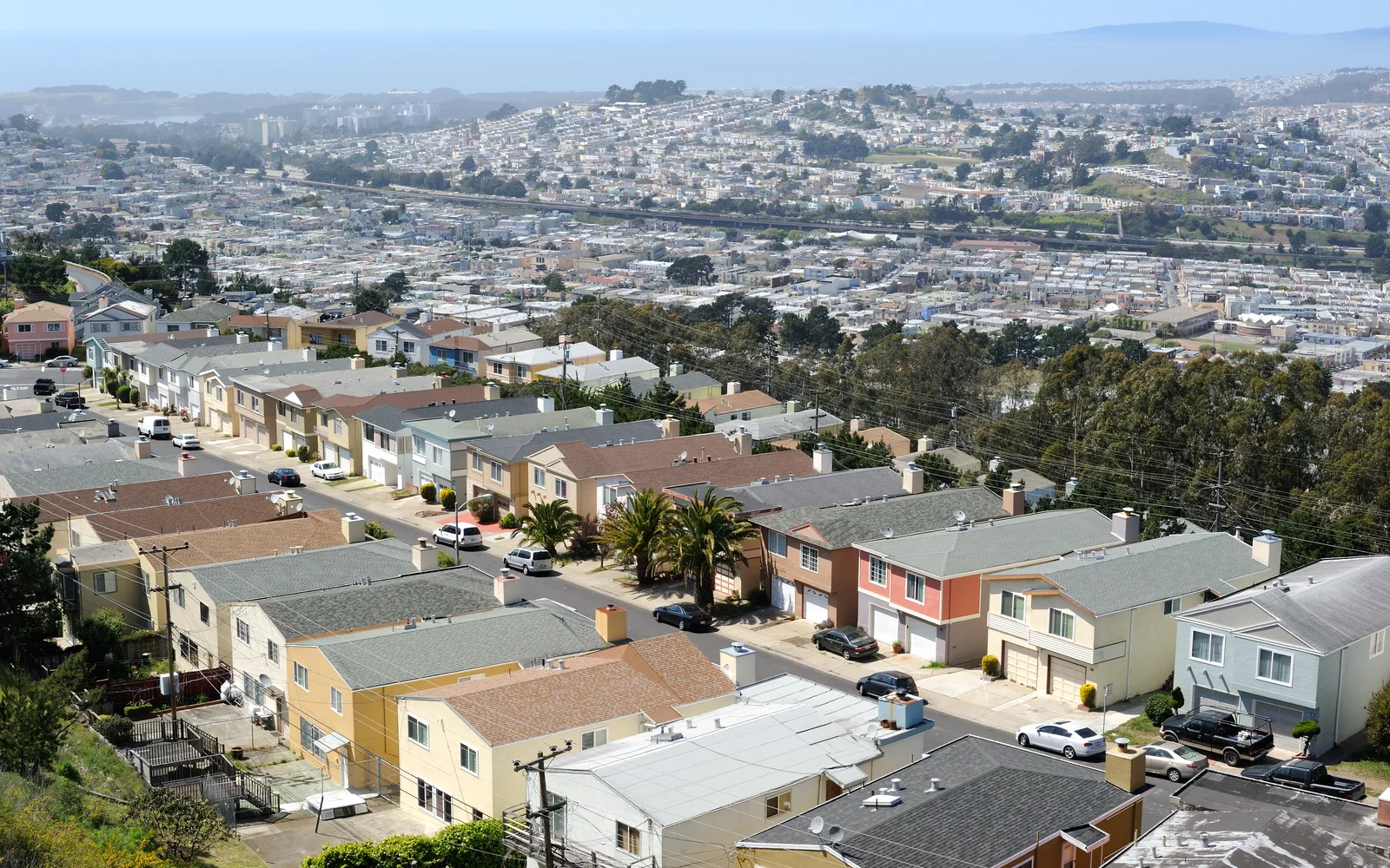 View from San Bruno Mountain showing the surrounding hills and Interstate 280 corridor connecting to San Francisco